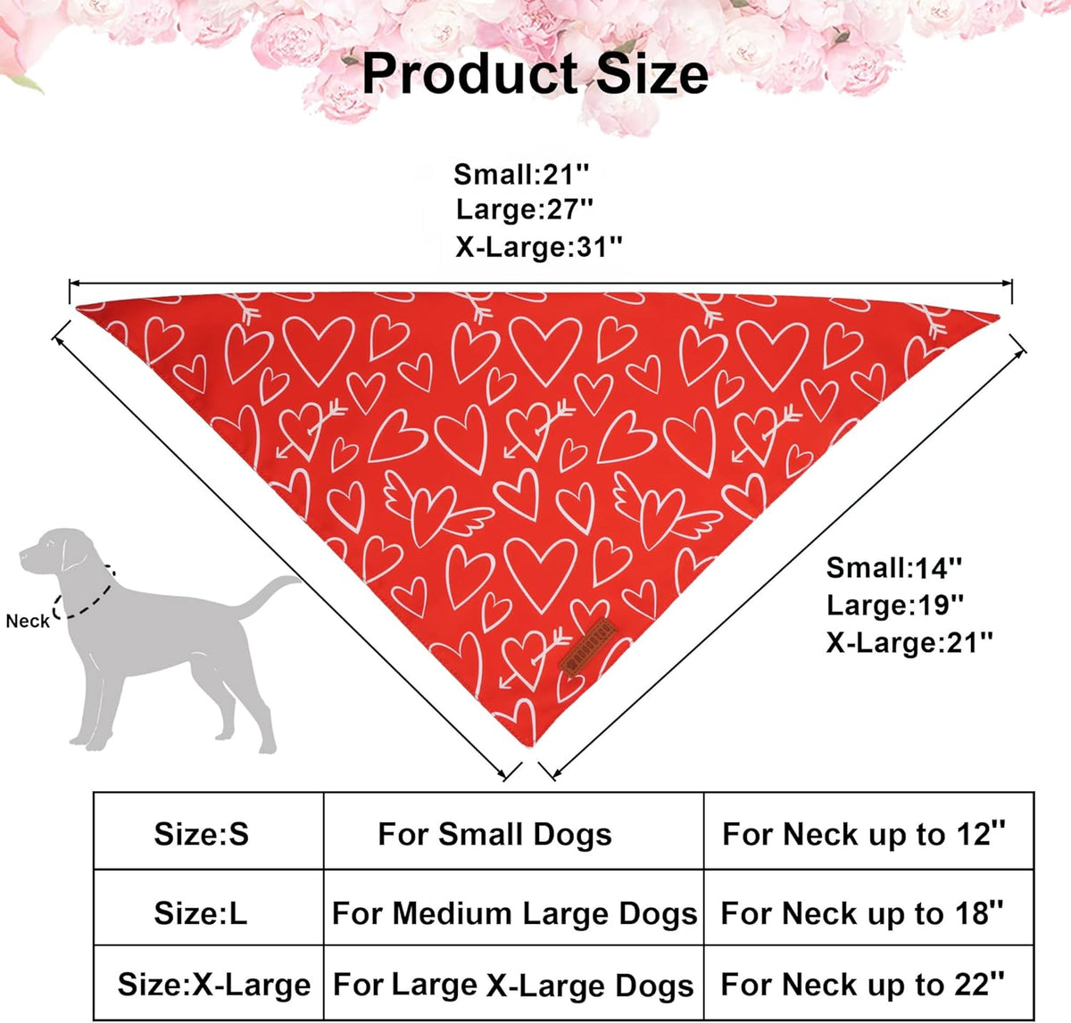 ADOGGYGO Valentine Dog Bandanas, Red Pink Heart Pet Scarf, Multi Size Offered, White Red Valentine