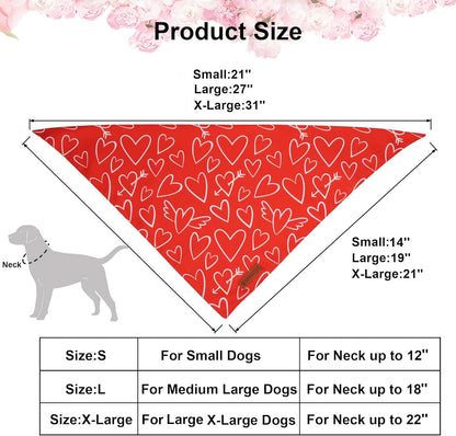 ADOGGYGO Valentine Dog Bandanas, Red Pink Heart Pet Scarf, Multi Size Offered, White Red Valentine
