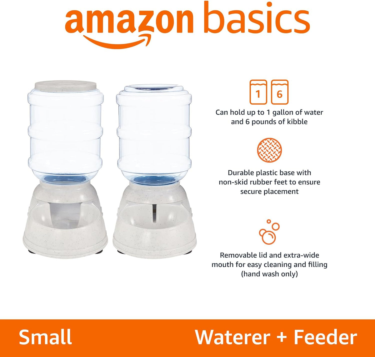 Amazon Basics Automatic Dog Cat Water Dispenser Gravity Feeder Set, Pack of 2, Small, 6-Pound Food