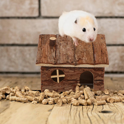 Hypeety Natural Wooden Hamster House Cage Small Animals House with Chimney for Pet Rats Gerbil