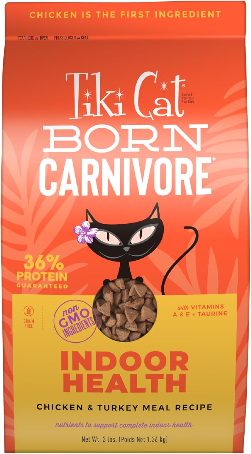 Tiki Cat Born Carnivore High Protein, Indoor Health, Chicken and Turkey Meal Recipe, Grain-Free