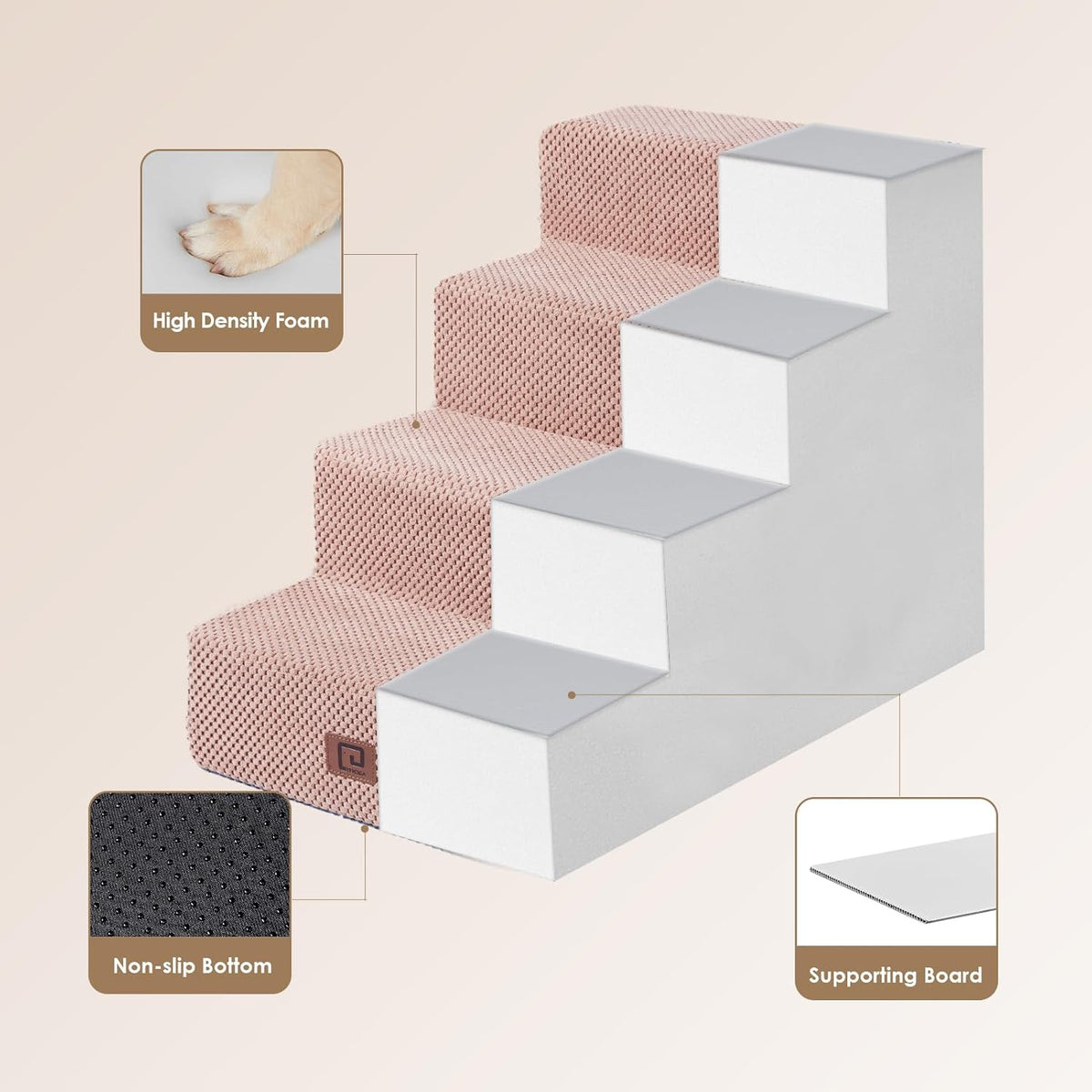 EHEYCIGA Dog Stairs for Bed 18" H, 4-Step Dog Steps for High Bed, Pet Steps for Small Dogs and
