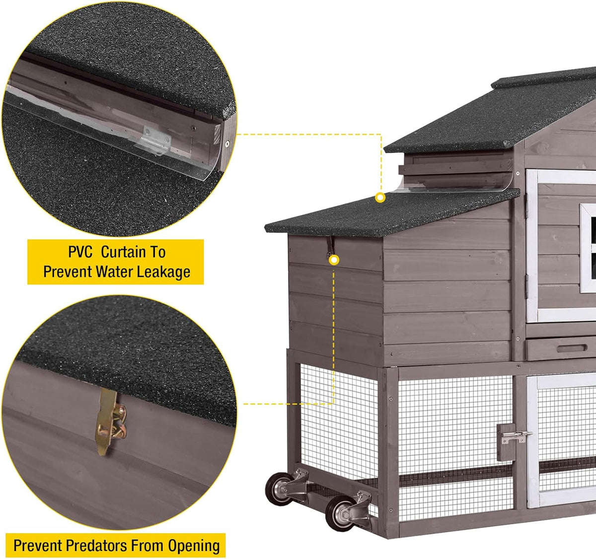 Aivituvin Chicken Coop Outdoor with Wheels, Mobile Hen House Wooden Poultry Cage with Run &