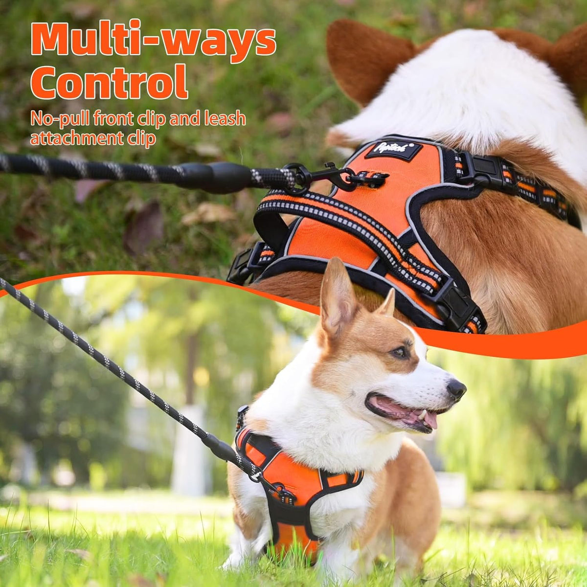 PUPTECK No Pull Dog Harness Small Sized, Adjustable Reflective Dog Harness with Handle Easy