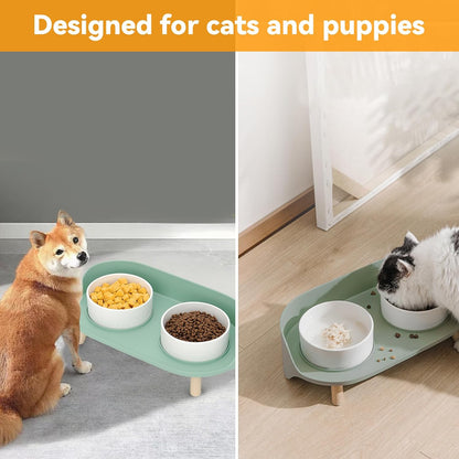 Elevated Dog Bowls Set, Ceramic Pet Food & Water Bowls with Non-Slip Stand, No Spill Design for