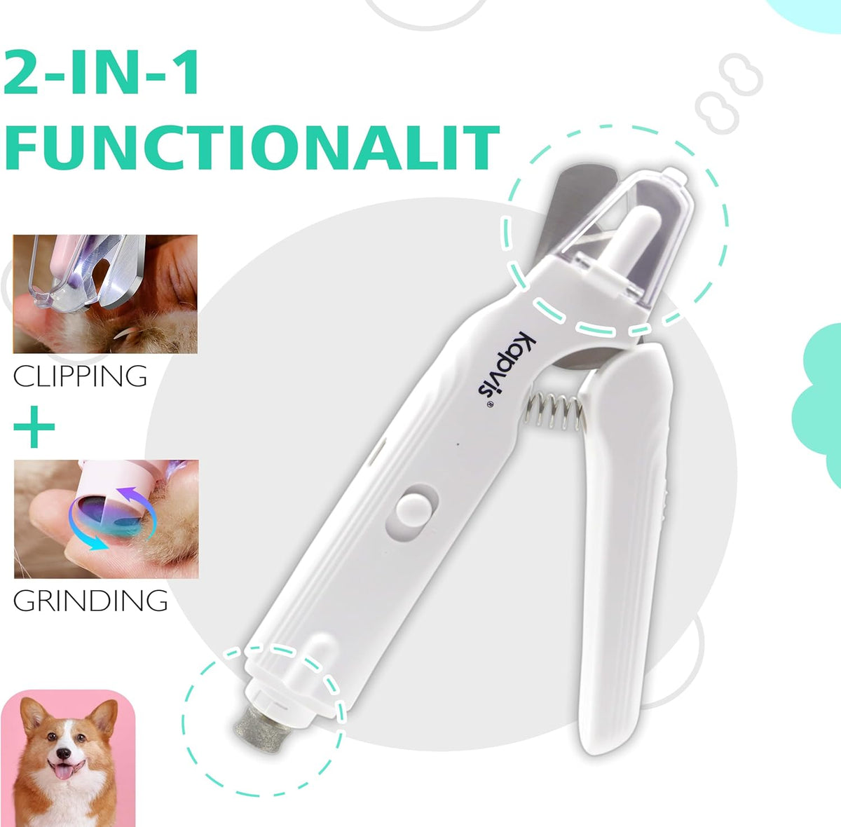 2-in-1 Dog & Cat Nail Clipper and Grinder,LED Lights & Safety Guard for Large Medium Small Dogs