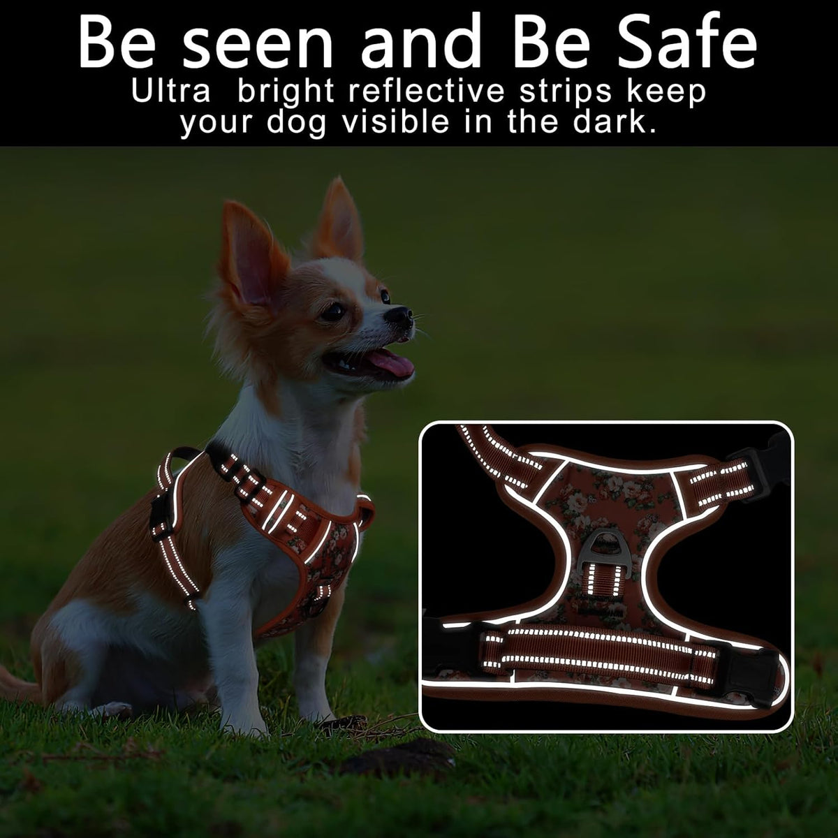Timos Dog Harness, No Pull Dogs Harness 3 Snap Buckles Adjustable Reflective No Choke Pet Vest for