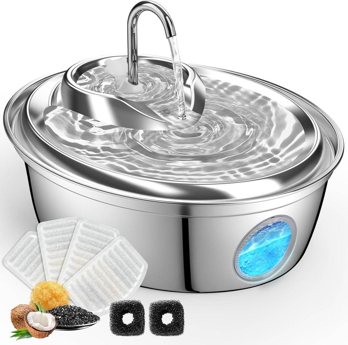 ORSDA Cat Water Fountain Stainless Steel, Cat Fountains for Drinking, 67oz/2L Automatic Pet