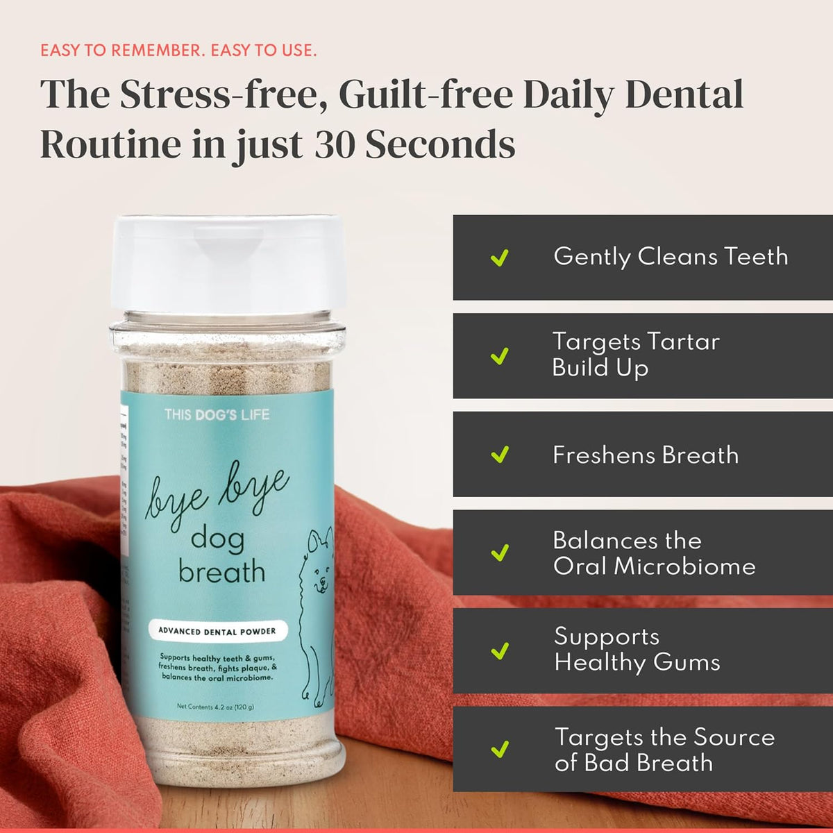 Dog Dental Powder – Vet Formulated - Cleans Teeth, Freshens Breath, Fights Plaque and Tartar