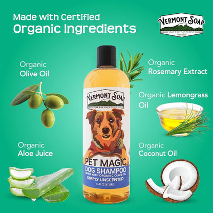 VERMONT SOAP Organics Pet Shampoo - Infused with Organic & Natural Olive Oil, Coconut & Aloe Vera