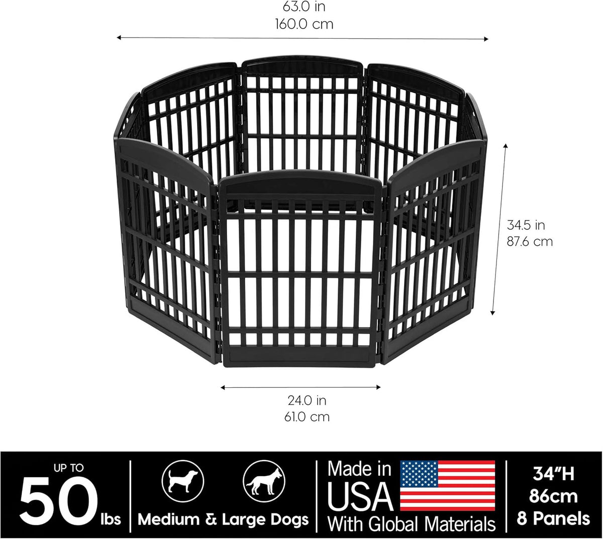 IRIS USA 34" 8-Panel Dog Playpen, 63 x 63 x 35, Puppy Fence, Puppy Playpen, Dog Play Pen Indoors
