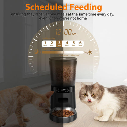 Automatic Cat Feeder, Cat Food Dispenser with Stainless Steel Bowl, Timed Portion Control 20