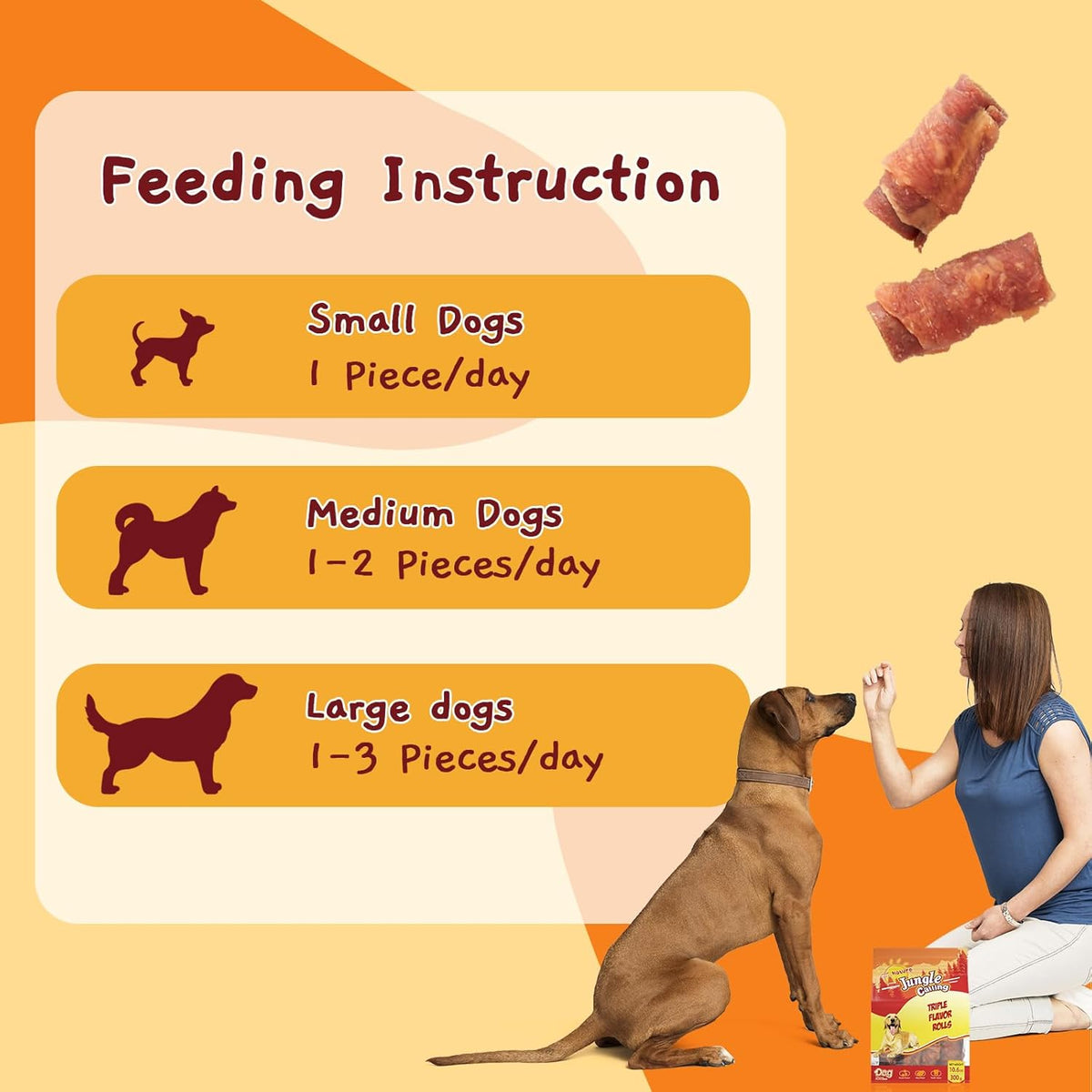 Jungle Calling Triple Flavor Rolls Dog Treats, Made with Real Chicken Duck Beef Meat, Rawhide Free