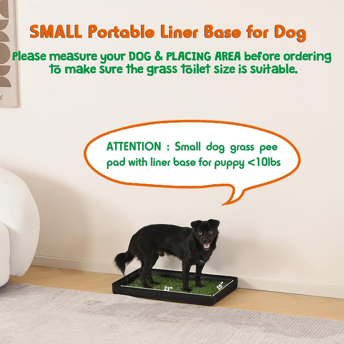 Dog Grass Pad with Foldable Dog Litter Box, Small Liner Base (23”×15”) for Balcony, 2 Artficial