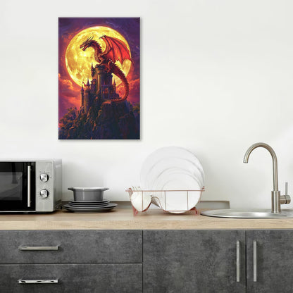 Dragon Bathroom Pictures Wall Art, Red Dragon Castle Bathroom Wall Decor, Framed Painting Canvas