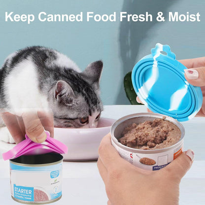 Comtim 5 PCS Pet Food Can Lids & Spoons Set - Silicone Dog Cat Food Can Covers Lids