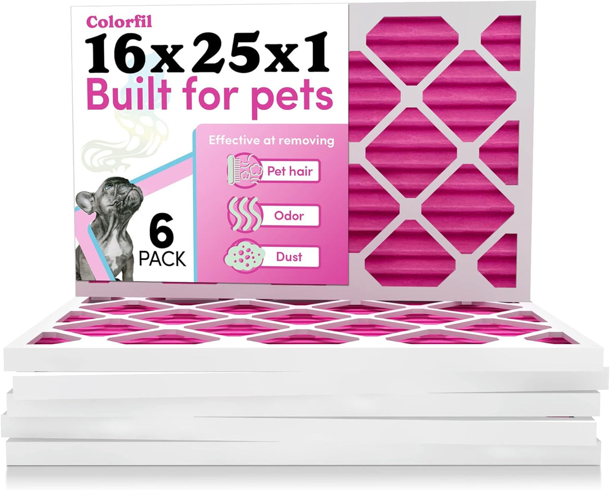 Colorfil 16x25x1 Air Filter (6-Pack) | Made in the USA | Color Changing | Remove Cat and Dog Odor |