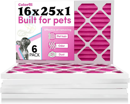 Colorfil 16x25x1 Air Filter (6-Pack) | Made in the USA | Color Changing | Remove Cat and Dog Odor |