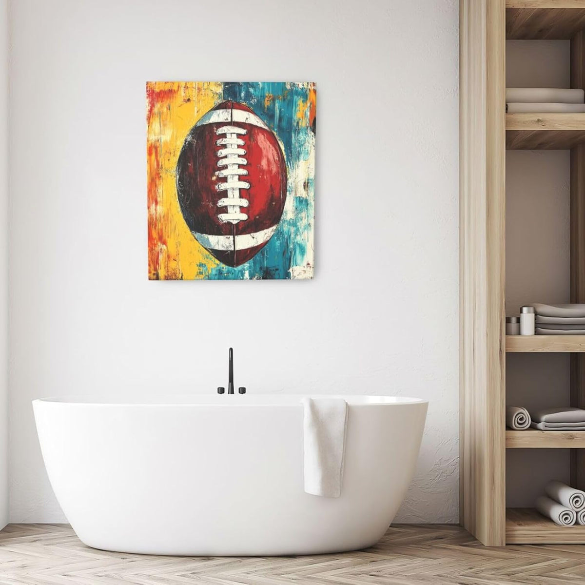 Graffiti Football Bathroom Pictures Wall Art, Rugby Sport Bathroom Wall Decor, Colorful Football