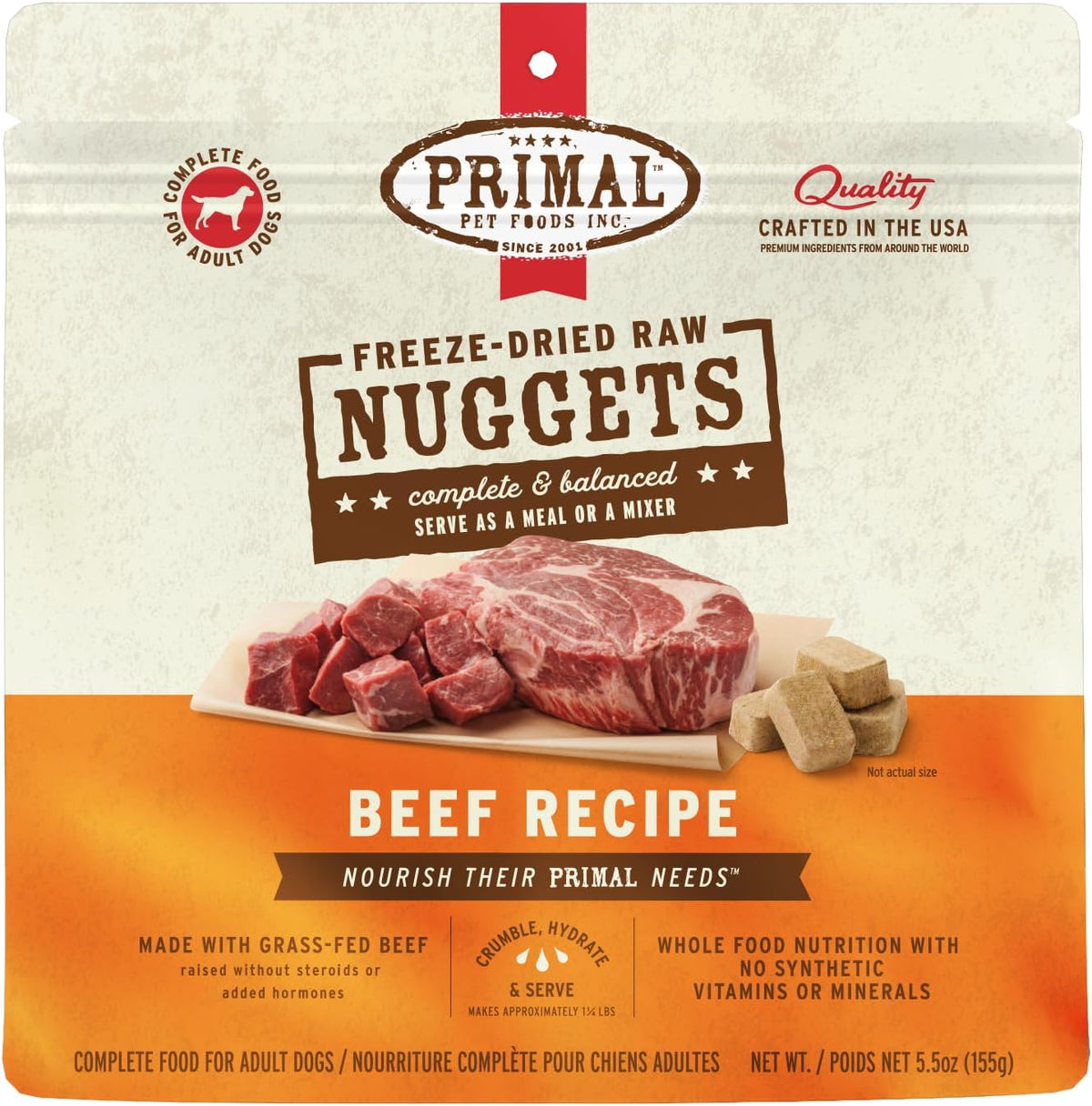 Primal Freeze Dried Raw Dog Food Nuggets, Beef, Complete & Balanced Meal, Also Use as Topper or