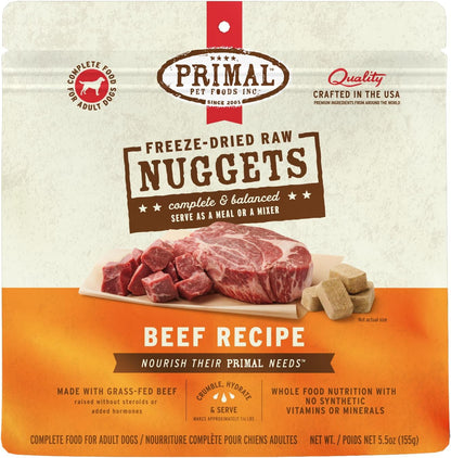 Primal Freeze Dried Raw Dog Food Nuggets, Beef, Complete & Balanced Meal, Also Use as Topper or