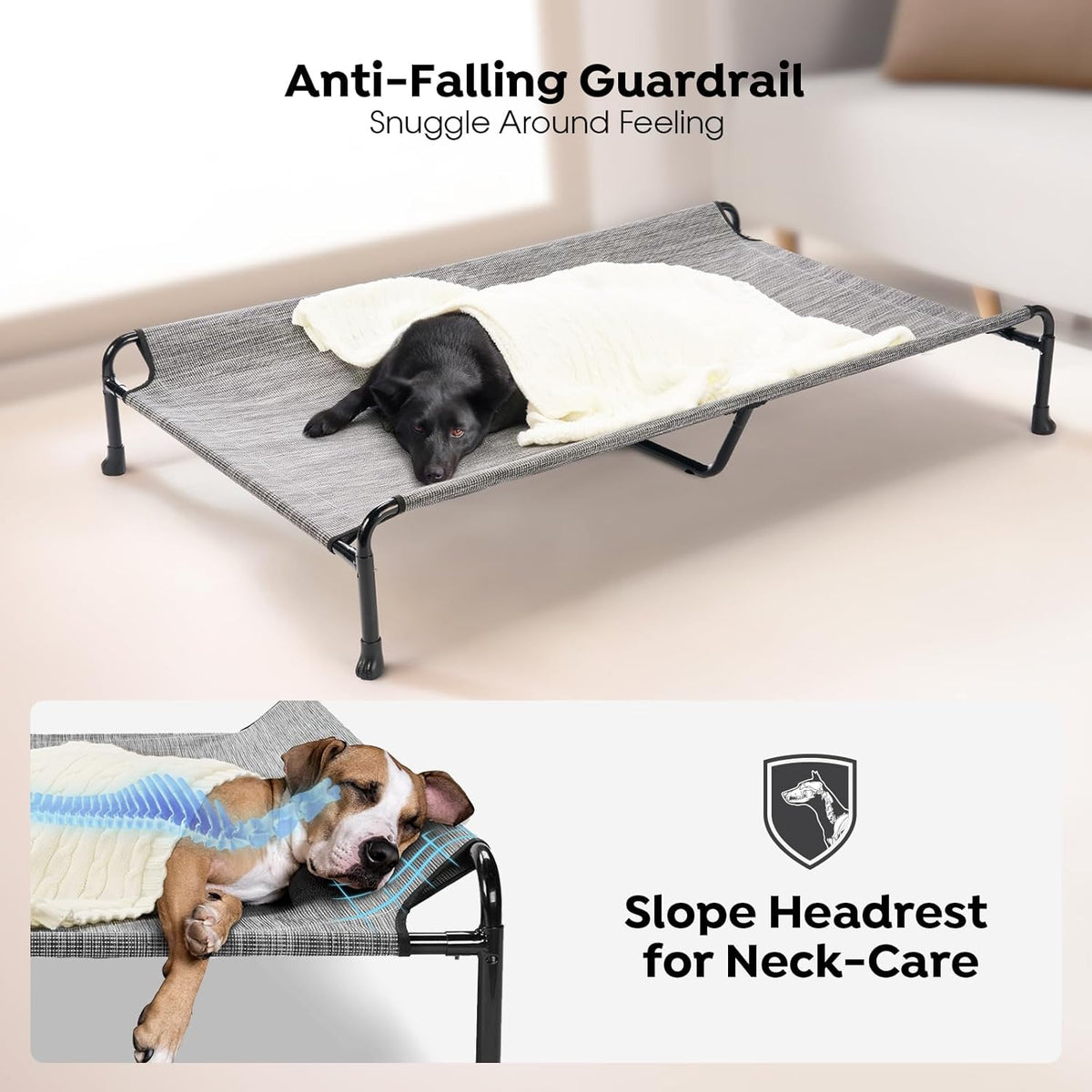 Veehoo Cooling Elevated Dog Bed, Raised Dog Beds for Large Dogs, Outdoor Dog Bed with Guardrail