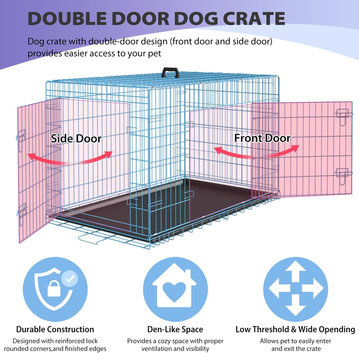 BestPet | Dog Crate | 48" | Blue | Foldable Metal Kennel with Double Doors, Secure Slide-Bolt