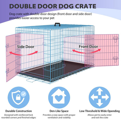 BestPet | Dog Crate | 48" | Blue | Foldable Metal Kennel with Double Doors, Secure Slide-Bolt