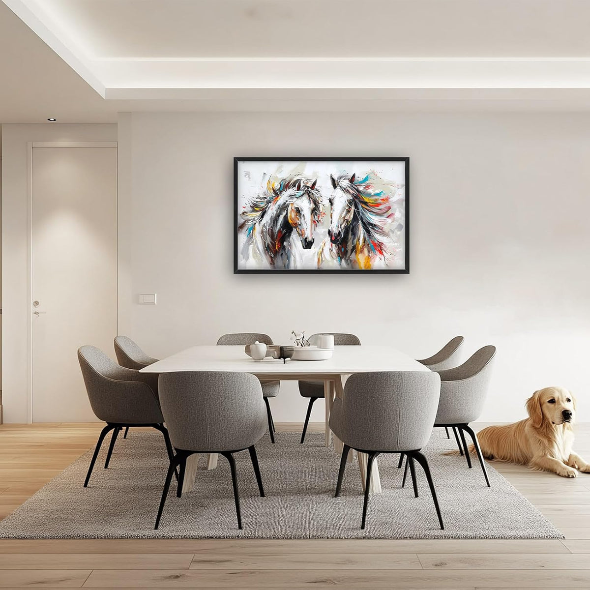 Quorin Horse Large Wall Art White Horse Animal Pictures Wall Decor Colorful Graffiti Canvas Print