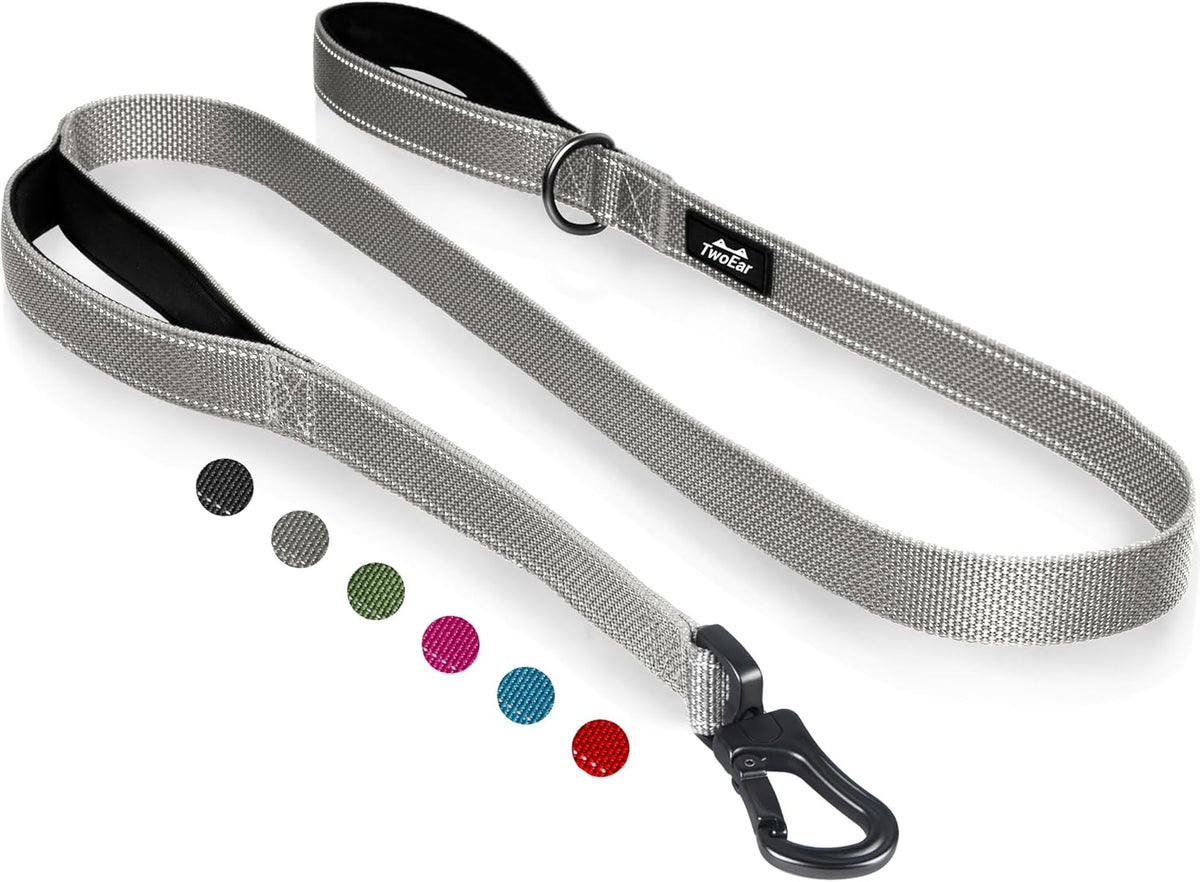TwoEar 4FT 1IN Strong Gray Dog Leash with 2 Padded Handles, Traffic Handle Extra Control