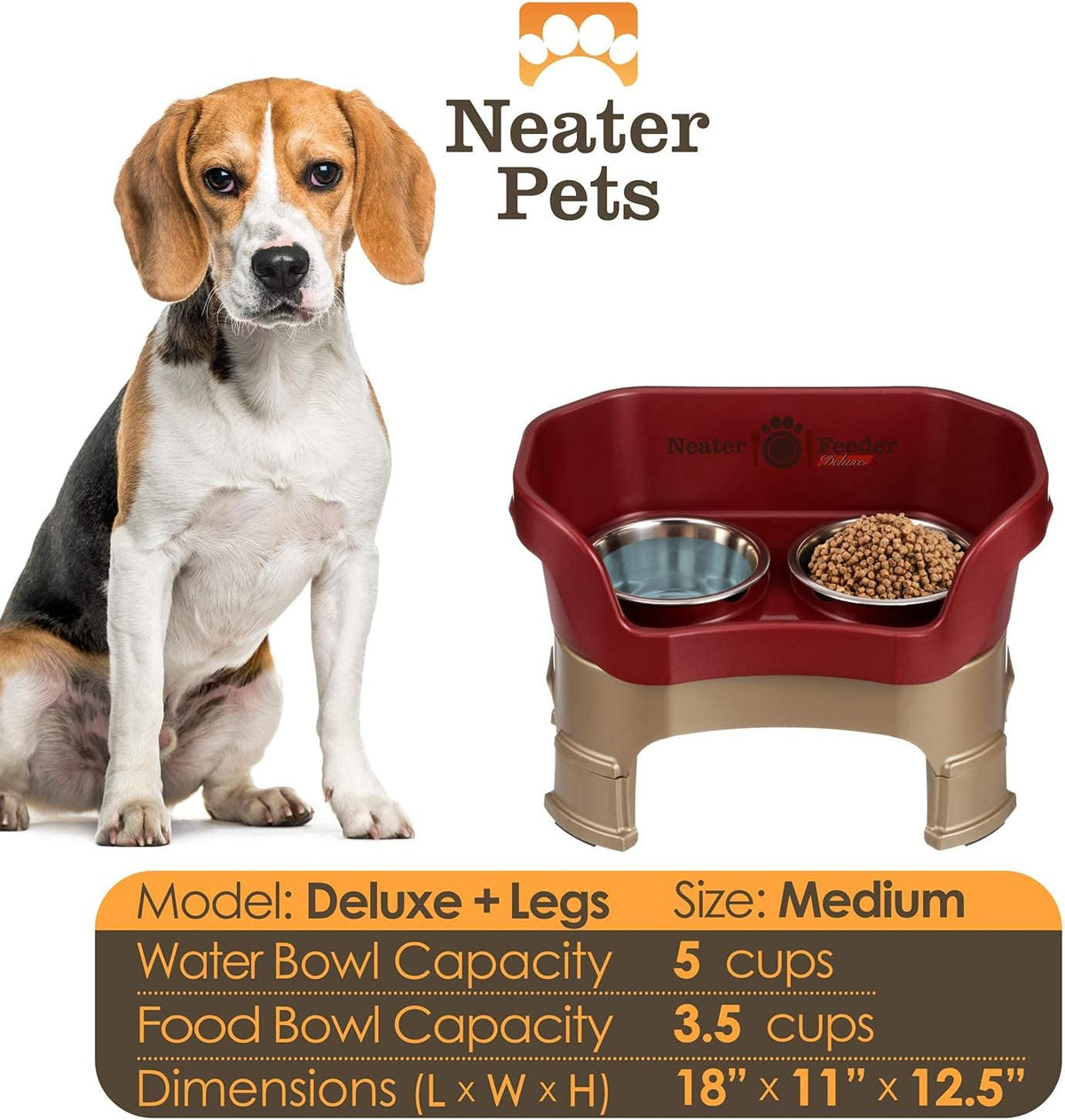 Neater Feeder Deluxe Mess Proof Dog Bowls Elevated Medium Sized Dogs (19-40 lbs) Made in USA, No