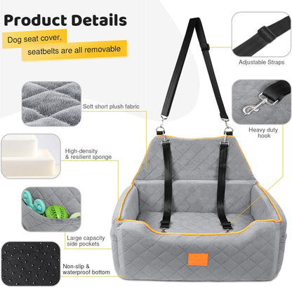 Dog Car Seat for Large/Medium Dog, Booster Seat for Dogs Under 55Lbs or 2 Small Puppy, Detachable