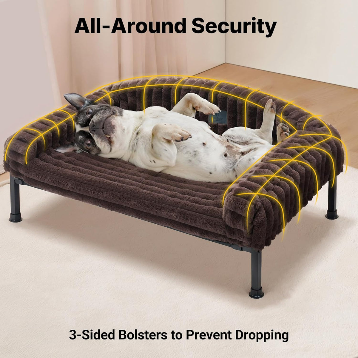 Veehoo Elevated Dog Bed with Bolster Cushion, Fluffy Plush Dog Couch Beds for Small Dogs, Cats