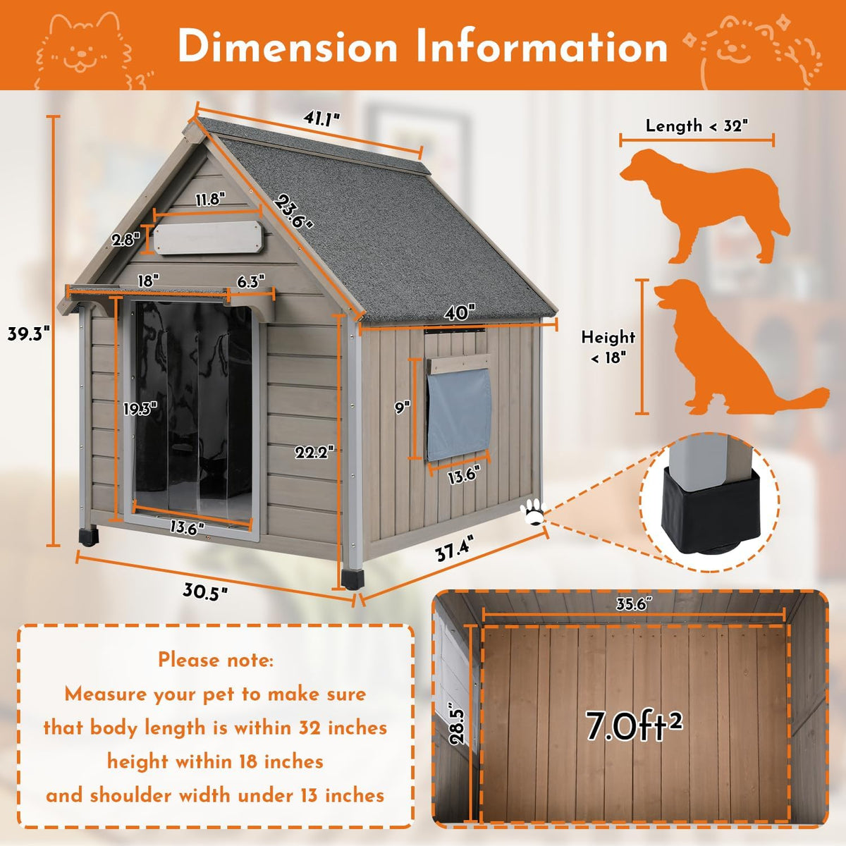 Outdoor Dog House Weatherproof Large Wooden Dog Kennel Indoor for Small Dogs with Chew-Proof Frame