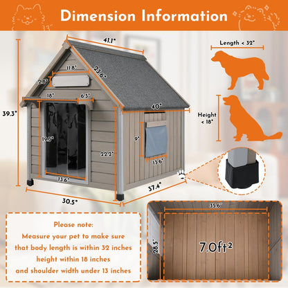 Outdoor Dog House Weatherproof Large Wooden Dog Kennel Indoor for Small Dogs with Chew-Proof Frame