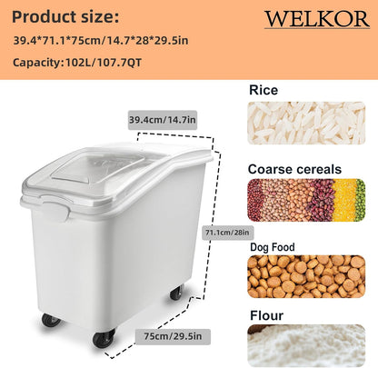 Ingredient Storage Bin,26 Gallon Dispenser Bin with Scoop for Dry Food, Sugar, Baking
