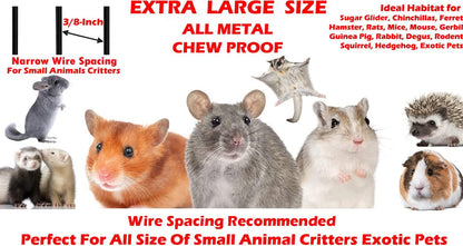 Extra Large 4-Floors with Tight 3/8-Inch Bar Spaing for Ferret Chinchilla Sugar Glider Rats Mice