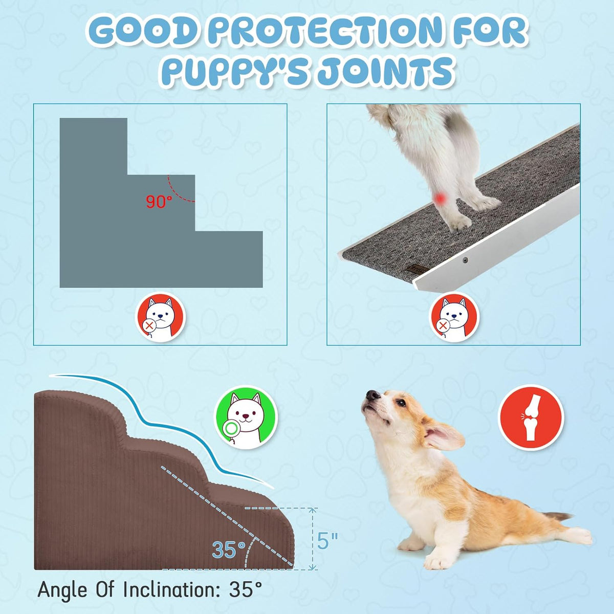 Dog Steps for Small Dogs, 4-Step Pet Ramp Stairs for High Beds and Sofa, Non-Slip Pet Stairs for