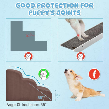 Dog Steps for Small Dogs, 3-Step Pet Ramp Stairs for High Beds and Sofa, Non-Slip Pet Stairs for