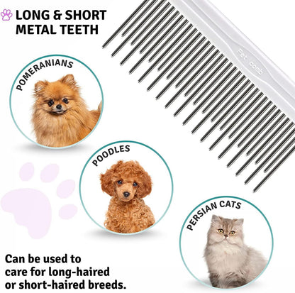 Poodle Pet Detangling Pet Comb with Long & Short Stainless Steel Teeth for Removing Matted Fur