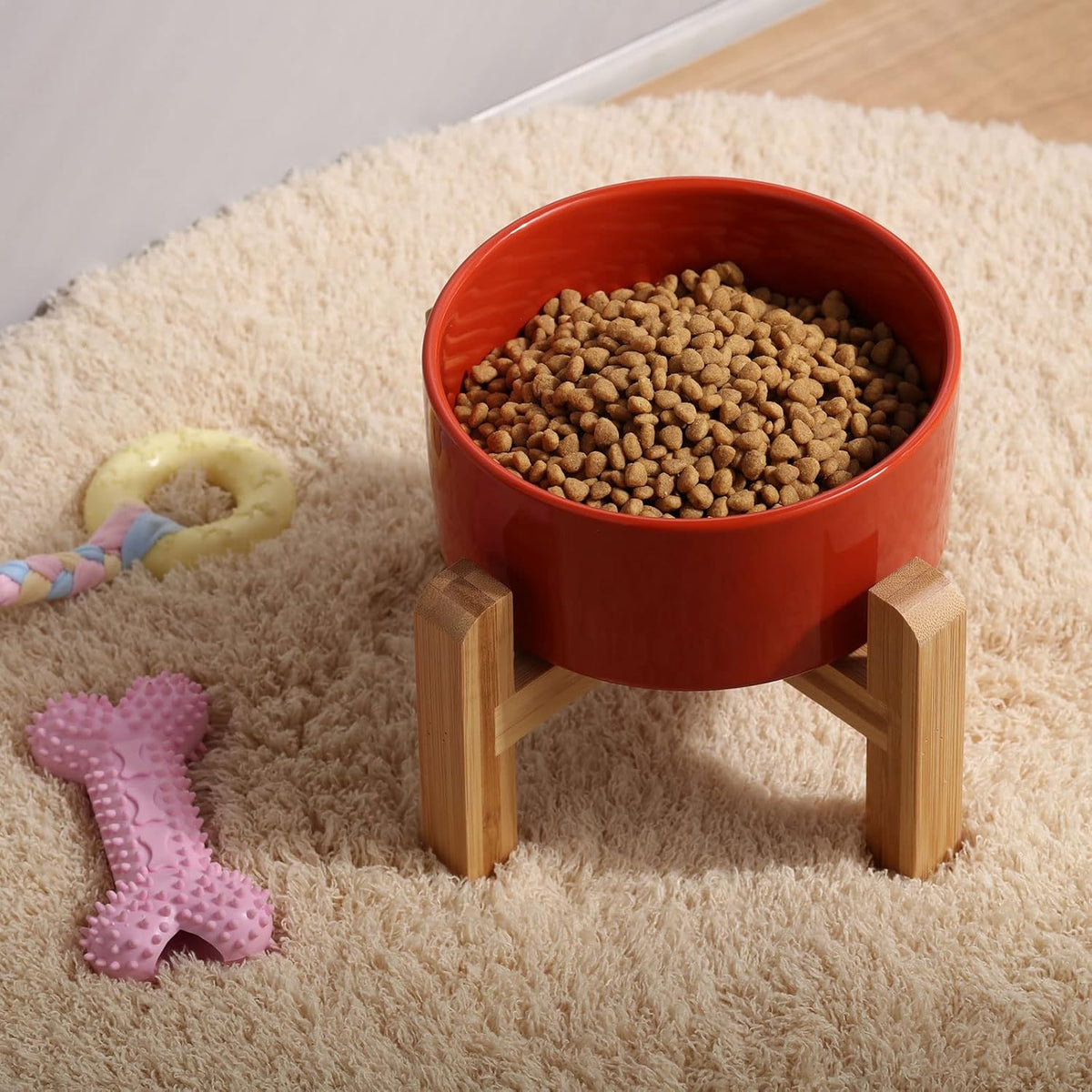 Petygooing 28 OZ Rust Red Elevated/Raised Ceramic Dog Bowl for Small and Medium Breeds, Dog Food