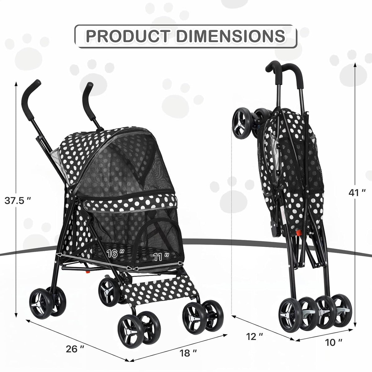 MoNiBloom 4 Wheels Pet Stroller, Easy-Fold Umbrella Shaped Dog Cat Jogger Stroller w/Storage Bag &