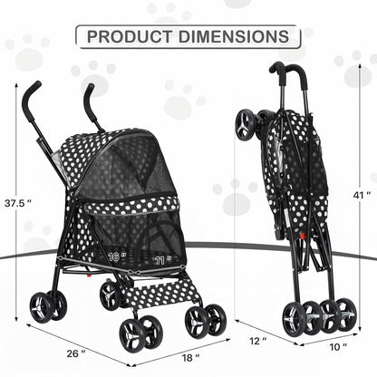 MoNiBloom 4 Wheels Pet Stroller, Easy-Fold Umbrella Shaped Dog Cat Jogger Stroller w/Storage Bag &
