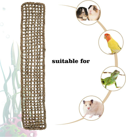 39 x 7 Inches Seagrass Mat, Natural Seagrass Woven Net, Bird Hammock Mat with Hooks, Cage
