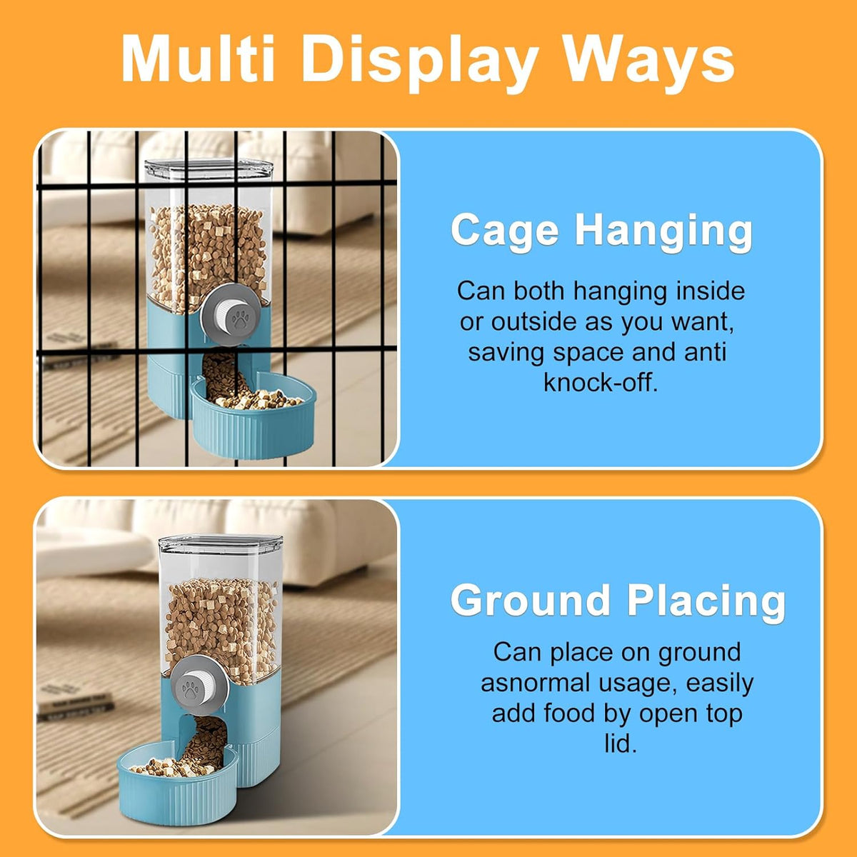 Auto Gravity Food Dispenser for Cage Hanging, 41OZ Capacity Hanging Automatic Pet Cage Feeder, Food