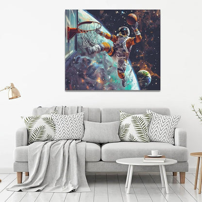 Quorin Astronaut Wall Art Funny Spaceman Basketball Pictures Space Galaxy Planet Wall Decor Canvas