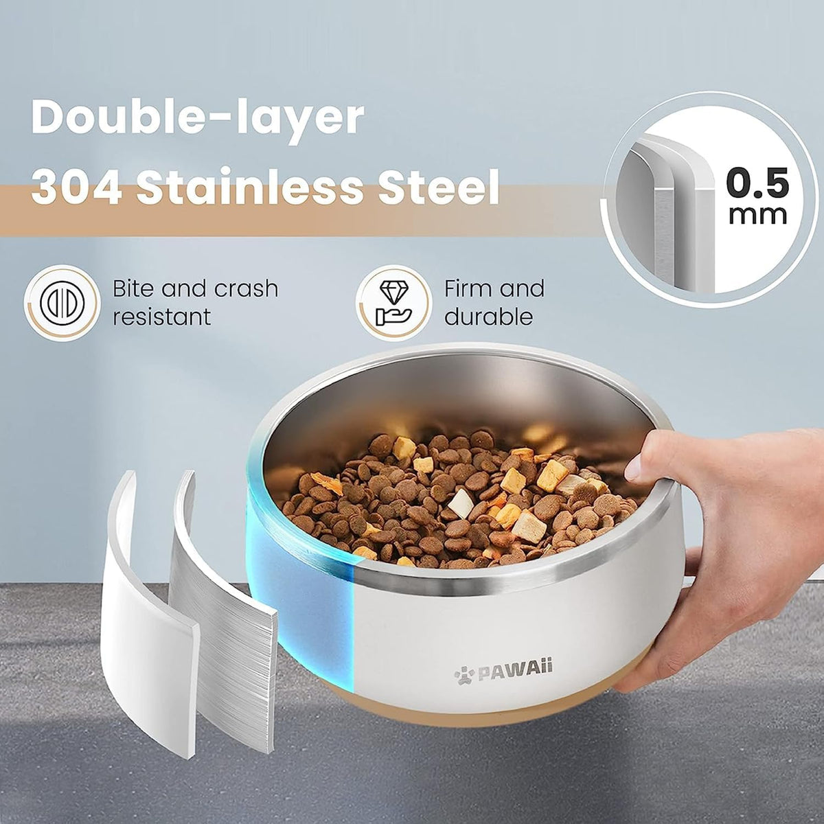 Pawaii Dog Food and Water Bowl with Non - Slip Rubber Base, Metal Insulated Stainless Steel Dog