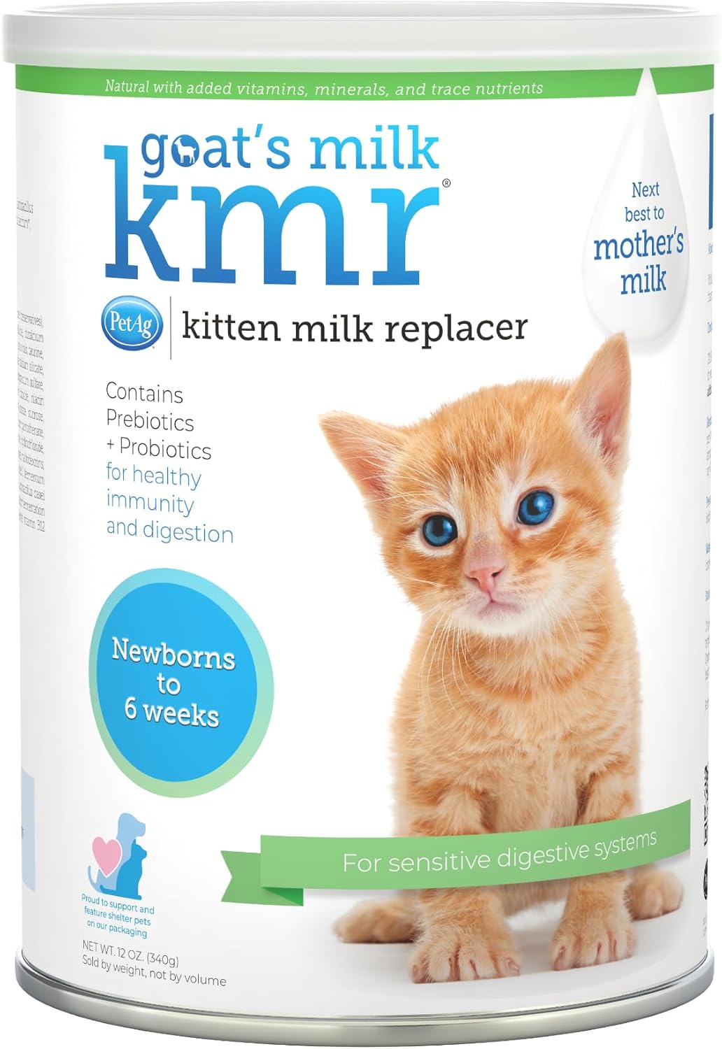 PetAg Goat’s Milk KMR Kitten Milk Replacer Powder - 12 oz - Powdered Kitten Formula with