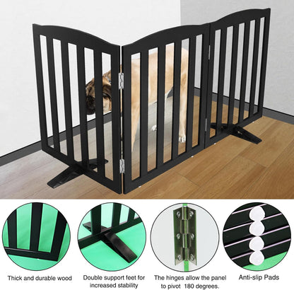 ZJSF Foldable Freestanding Indoor Dog Gate for House Wood Long Pet Gates Dog Fence for Stairs Puppy