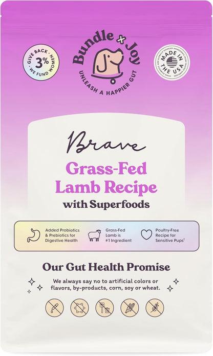 Brave Probiotic Dog Food Dry, Lamb, 4lb Bag, Allergy and Gut-Friendly Adult Kibble for Digestive